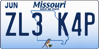 MO license plate ZL3K4P