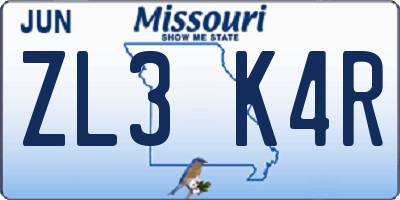 MO license plate ZL3K4R