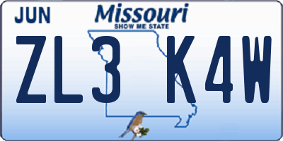 MO license plate ZL3K4W