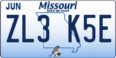 MO license plate ZL3K5E