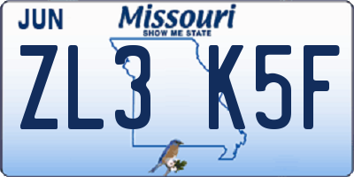 MO license plate ZL3K5F
