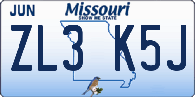 MO license plate ZL3K5J