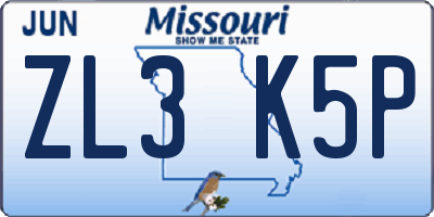 MO license plate ZL3K5P