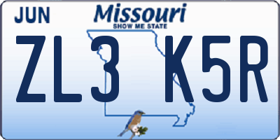MO license plate ZL3K5R
