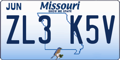 MO license plate ZL3K5V