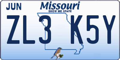 MO license plate ZL3K5Y