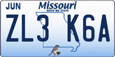 MO license plate ZL3K6A