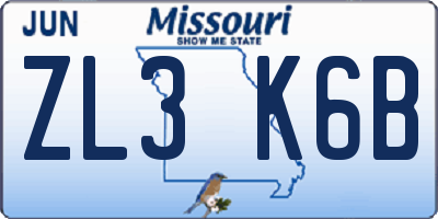 MO license plate ZL3K6B