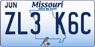 MO license plate ZL3K6C