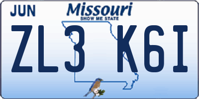 MO license plate ZL3K6I
