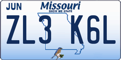 MO license plate ZL3K6L