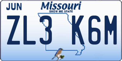 MO license plate ZL3K6M