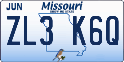 MO license plate ZL3K6Q