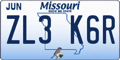 MO license plate ZL3K6R