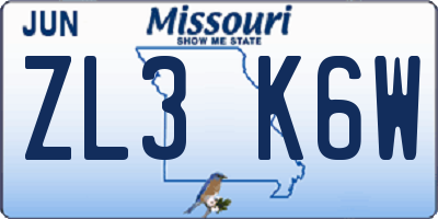 MO license plate ZL3K6W