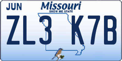 MO license plate ZL3K7B