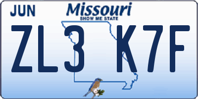 MO license plate ZL3K7F