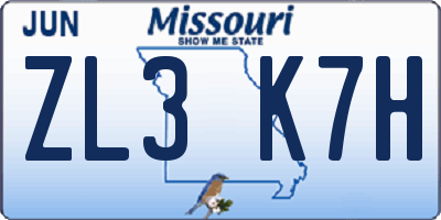 MO license plate ZL3K7H