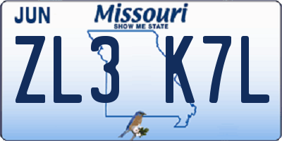 MO license plate ZL3K7L