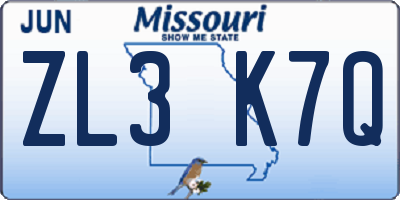 MO license plate ZL3K7Q