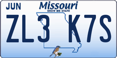 MO license plate ZL3K7S