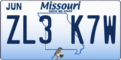 MO license plate ZL3K7W