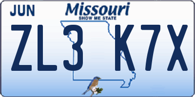 MO license plate ZL3K7X