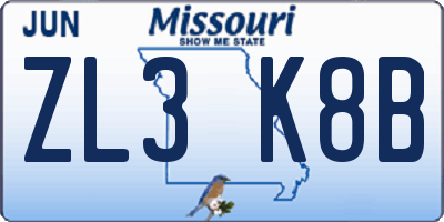 MO license plate ZL3K8B