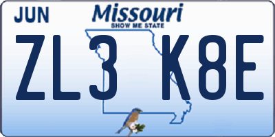 MO license plate ZL3K8E