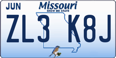 MO license plate ZL3K8J