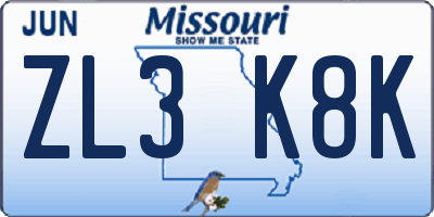 MO license plate ZL3K8K
