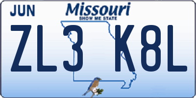 MO license plate ZL3K8L