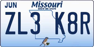 MO license plate ZL3K8R