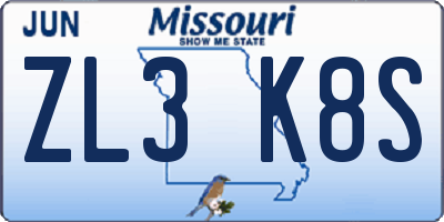 MO license plate ZL3K8S