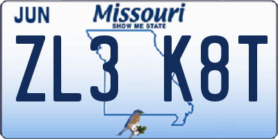 MO license plate ZL3K8T