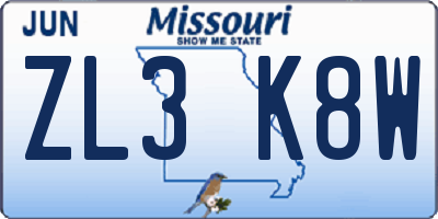 MO license plate ZL3K8W