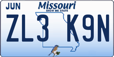MO license plate ZL3K9N