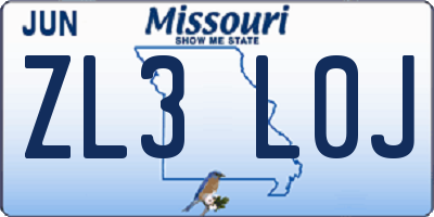 MO license plate ZL3L0J