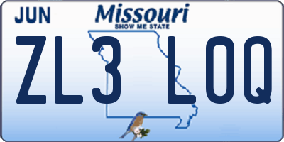 MO license plate ZL3L0Q