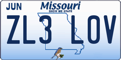 MO license plate ZL3L0V