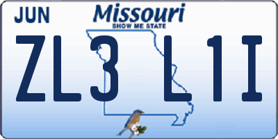 MO license plate ZL3L1I
