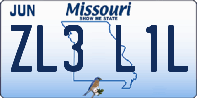 MO license plate ZL3L1L