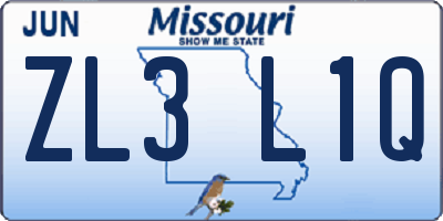 MO license plate ZL3L1Q
