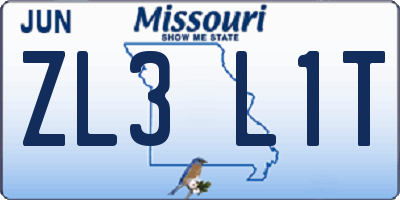 MO license plate ZL3L1T