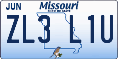 MO license plate ZL3L1U
