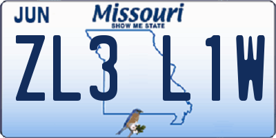 MO license plate ZL3L1W