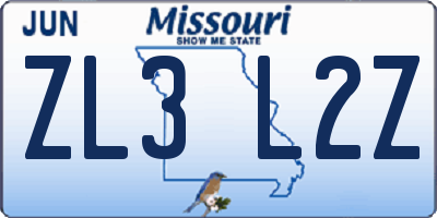 MO license plate ZL3L2Z