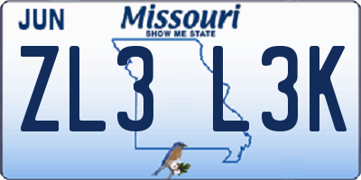 MO license plate ZL3L3K