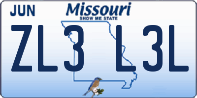 MO license plate ZL3L3L