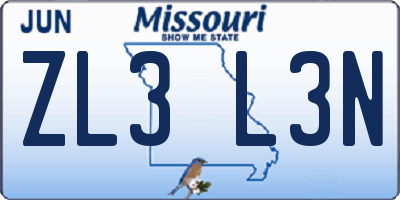 MO license plate ZL3L3N